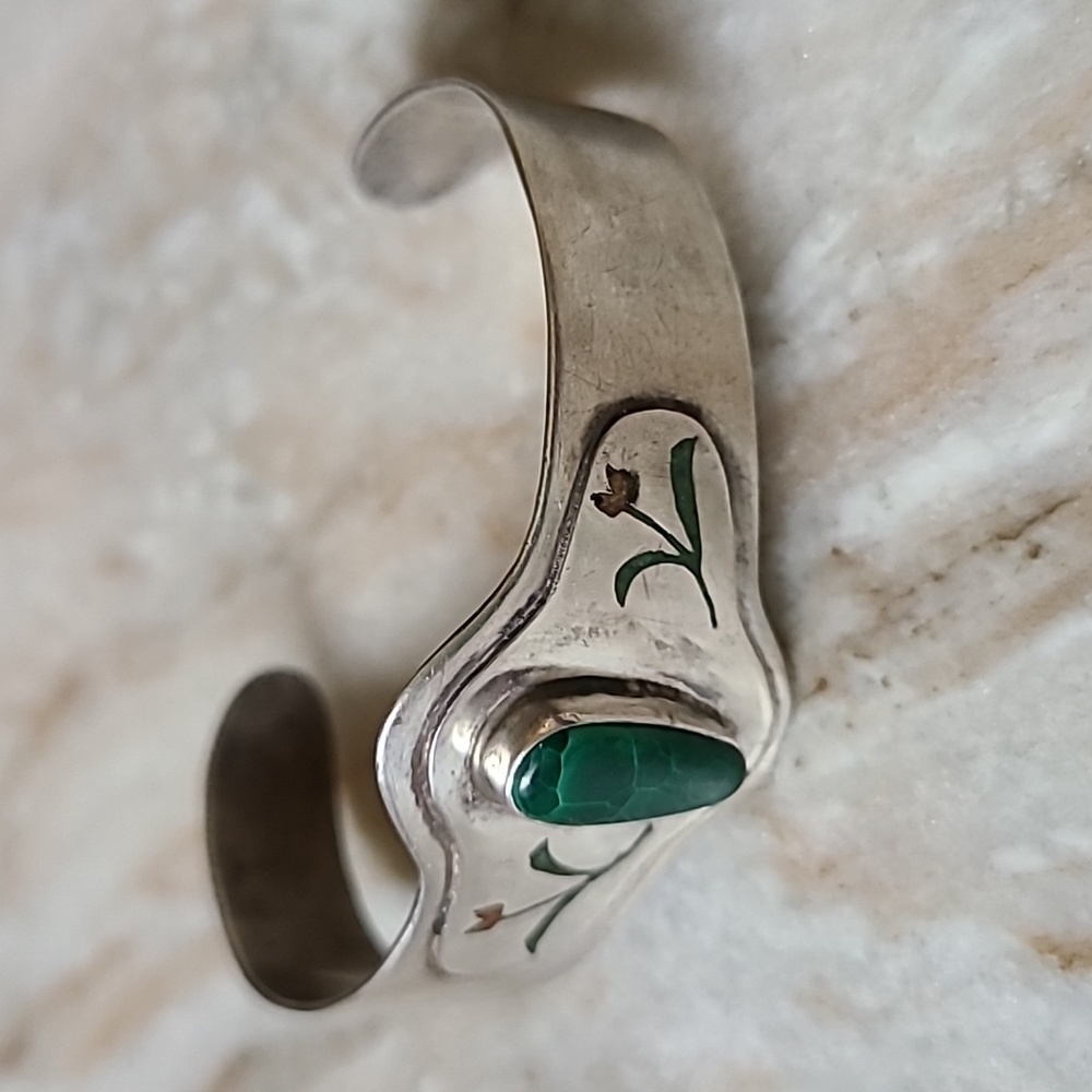 Vintage Malachite Floral Cuff Bracelet